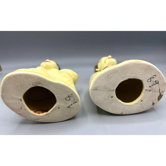 Vtg MCM Asian Ceramic Figurine Bust Pair Yellow Gold Accents - Picture 6 of 7